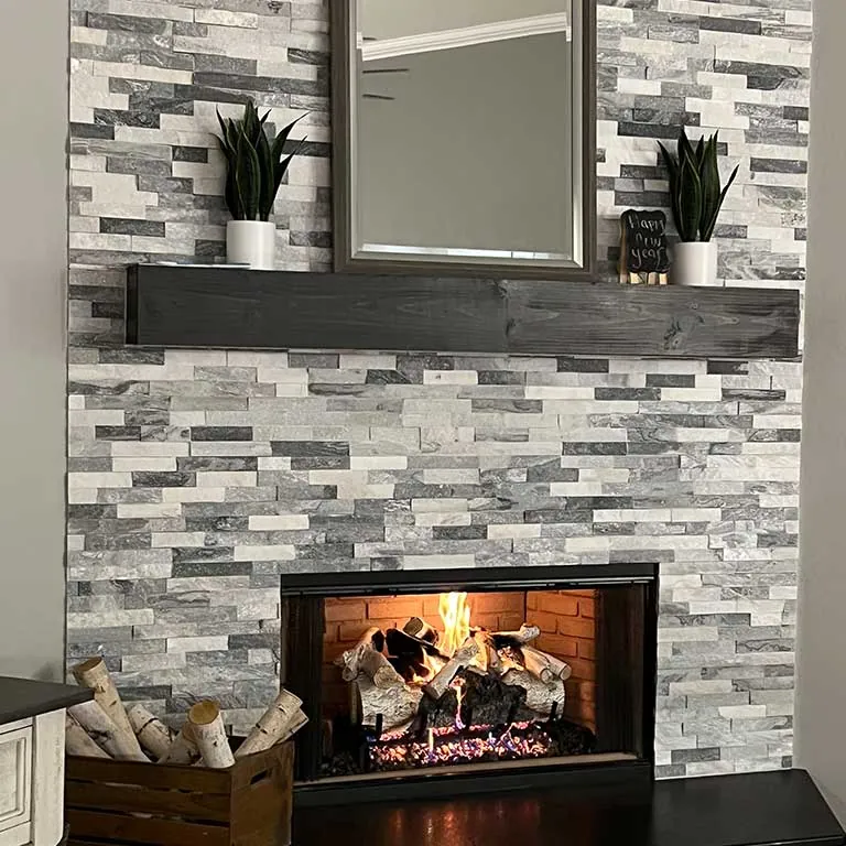 Outdoor covered-patio fireplace installation