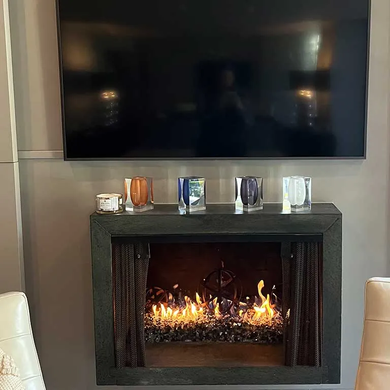 Luxury linear fireplace installation in a DFW home