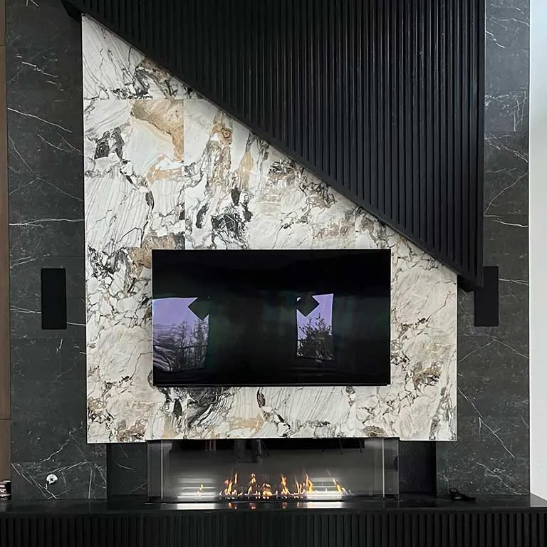 Gas fireplace with classic mantel installation