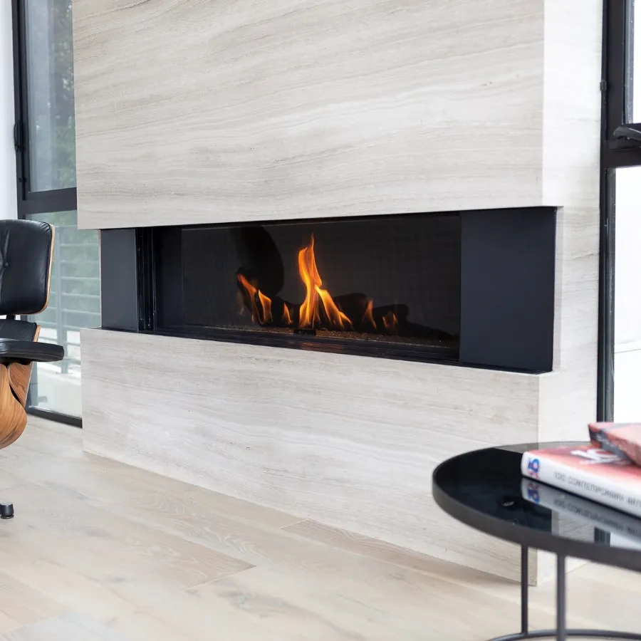 Front-facing commercial gas fireplace maintained under CDR's annual program