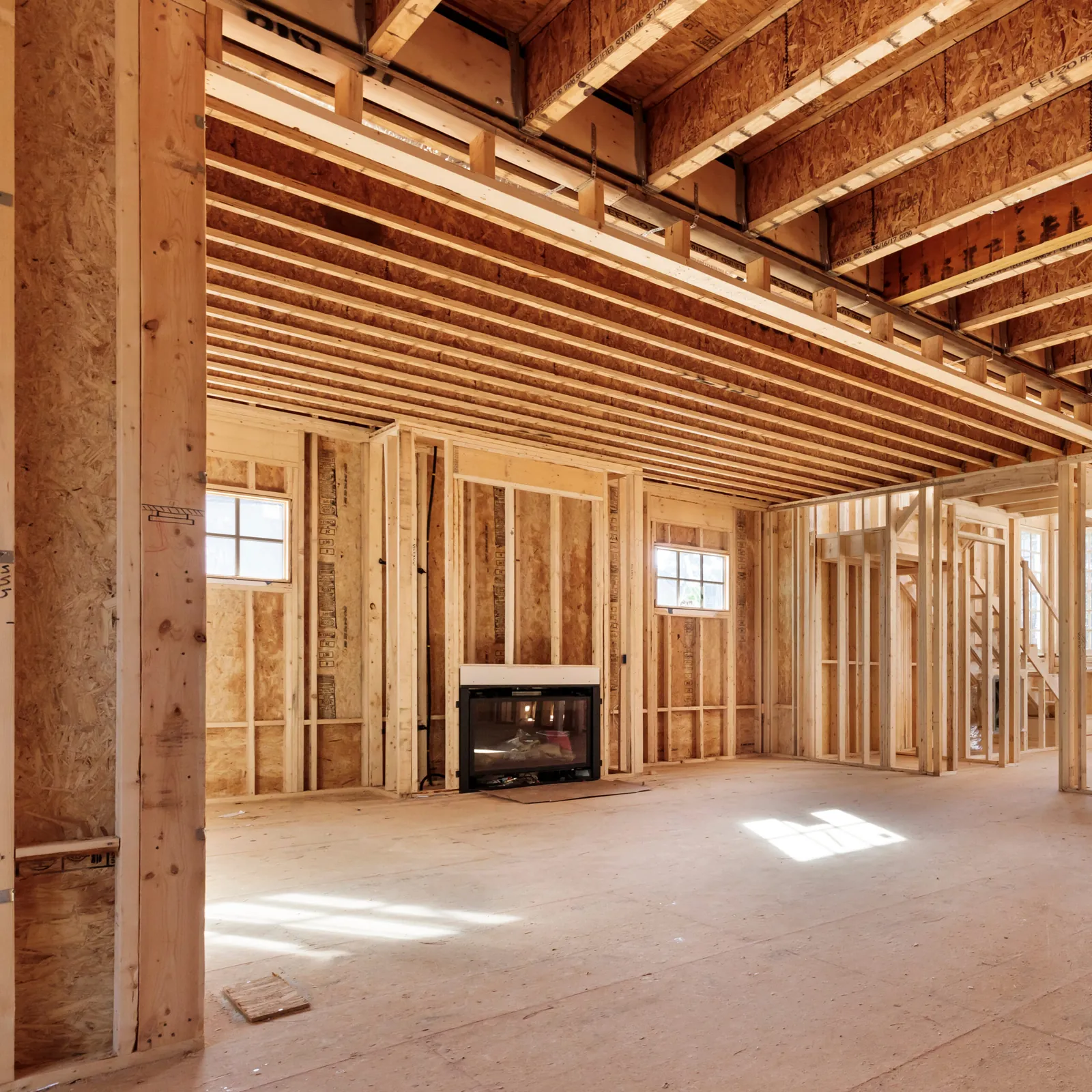 New-construction fireplace installation on a custom builder jobsite