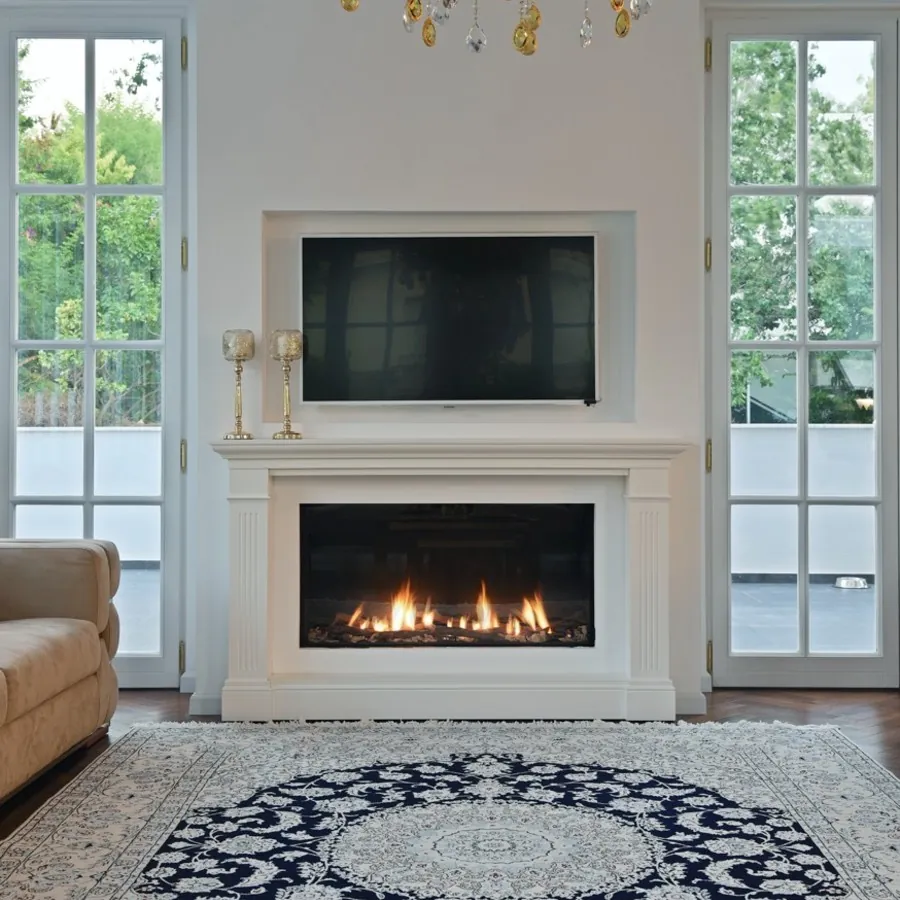Linear gas fireplace in a managed commercial property lounge