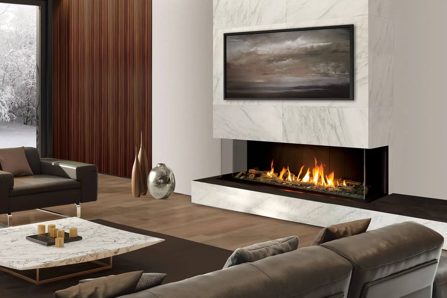 Urbana U70 linear gas fireplace running after a CDR service visit